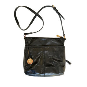 Tommy Bahama Black Genuine Leather Crossbody Bag Purse with Monstera Leaf Charm